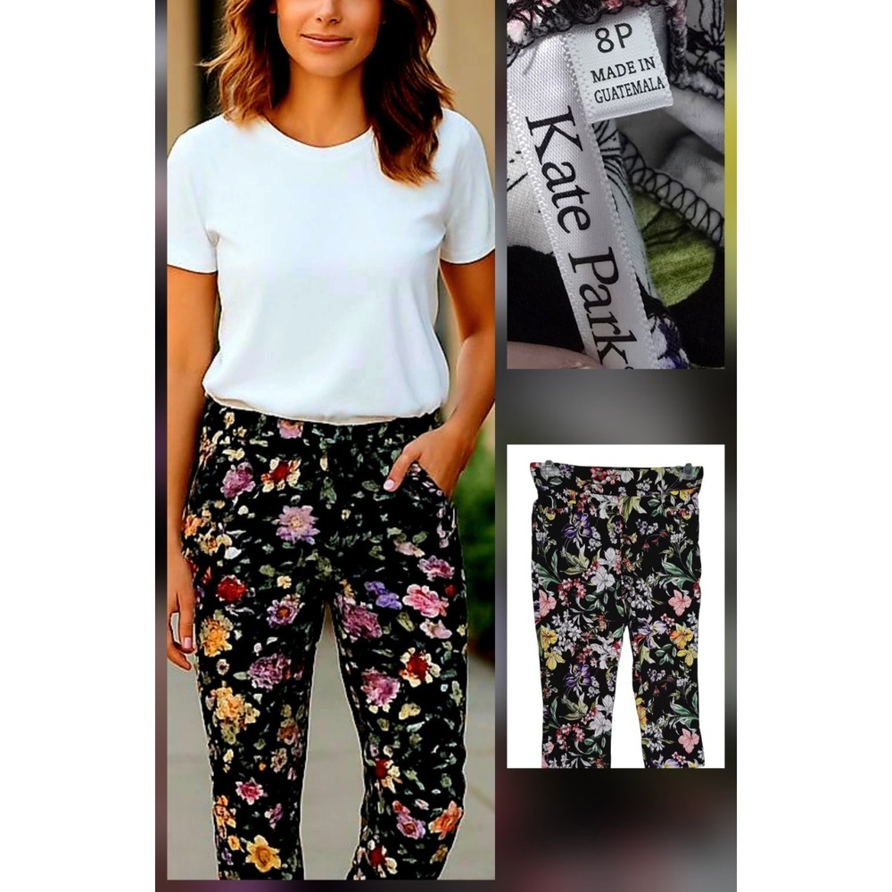 Kate Park Bright Floral Vacation Cropped‎ Pants Women's Size 8 P Petite 30x19